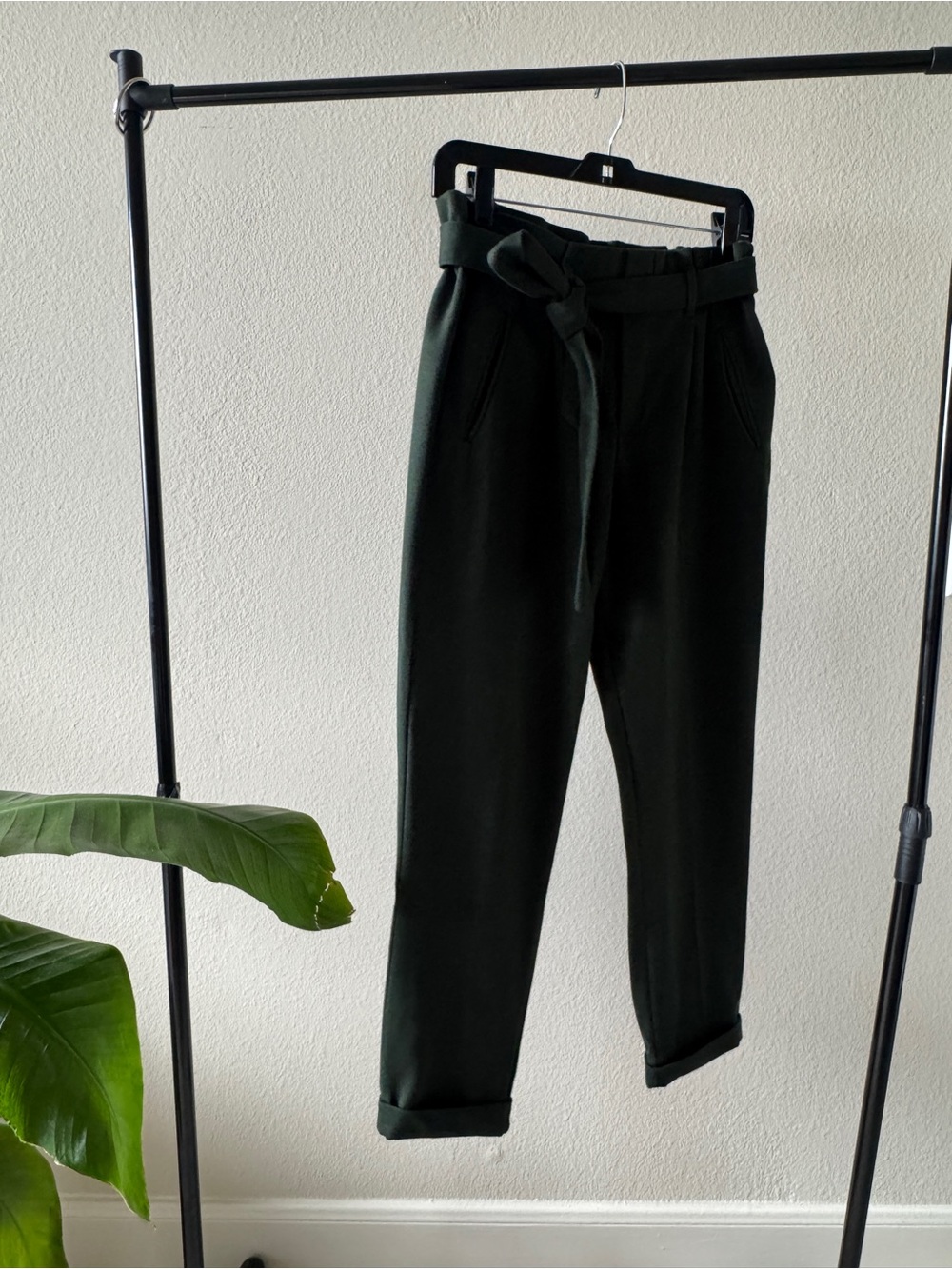 Zara Forest Green Belted Trousers – Soft Tailored Pants